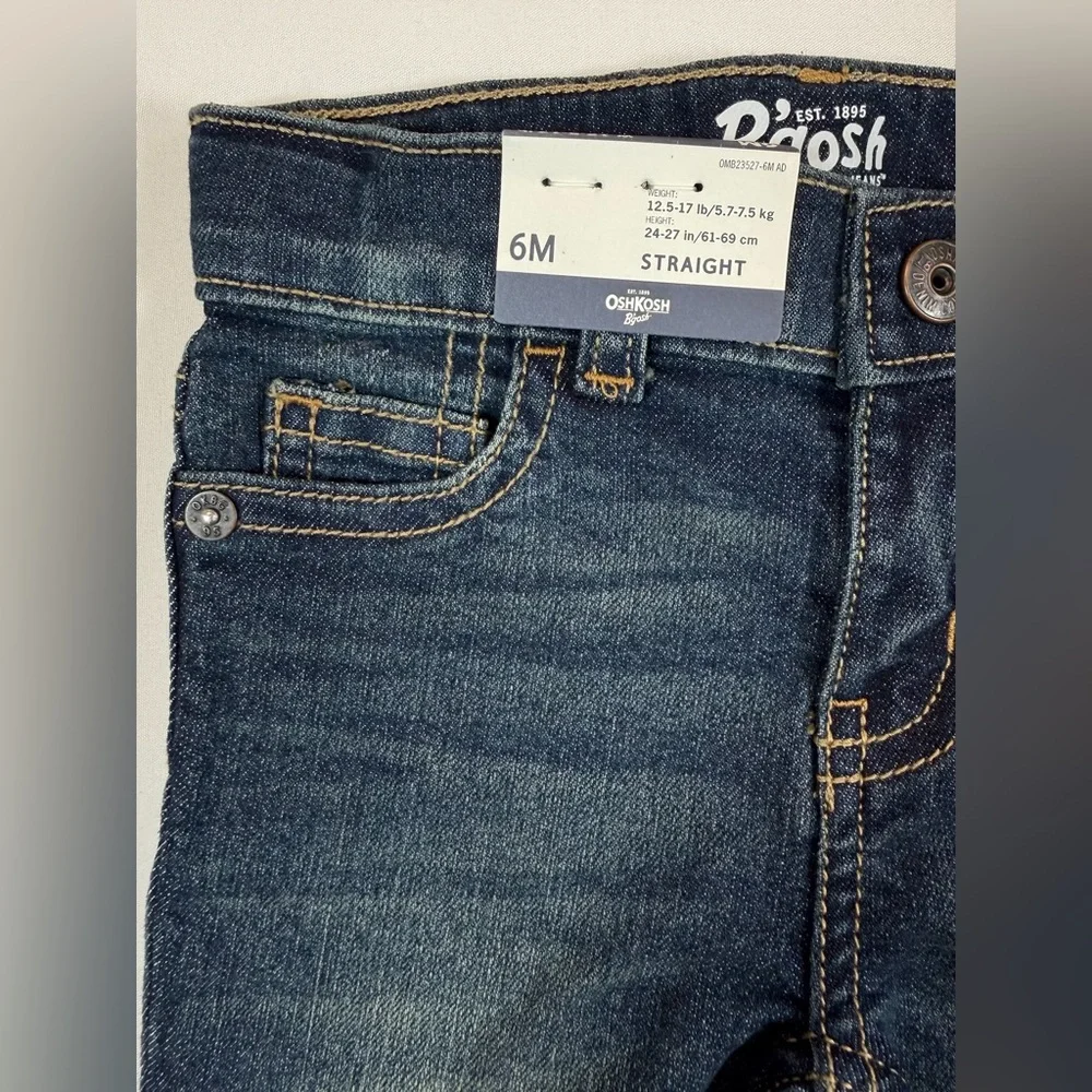 NWT OSHKOSH B’GOSH Baby‎ Boys’ Dark Wash Straight Leg Jeans Adjustable Waist 6M